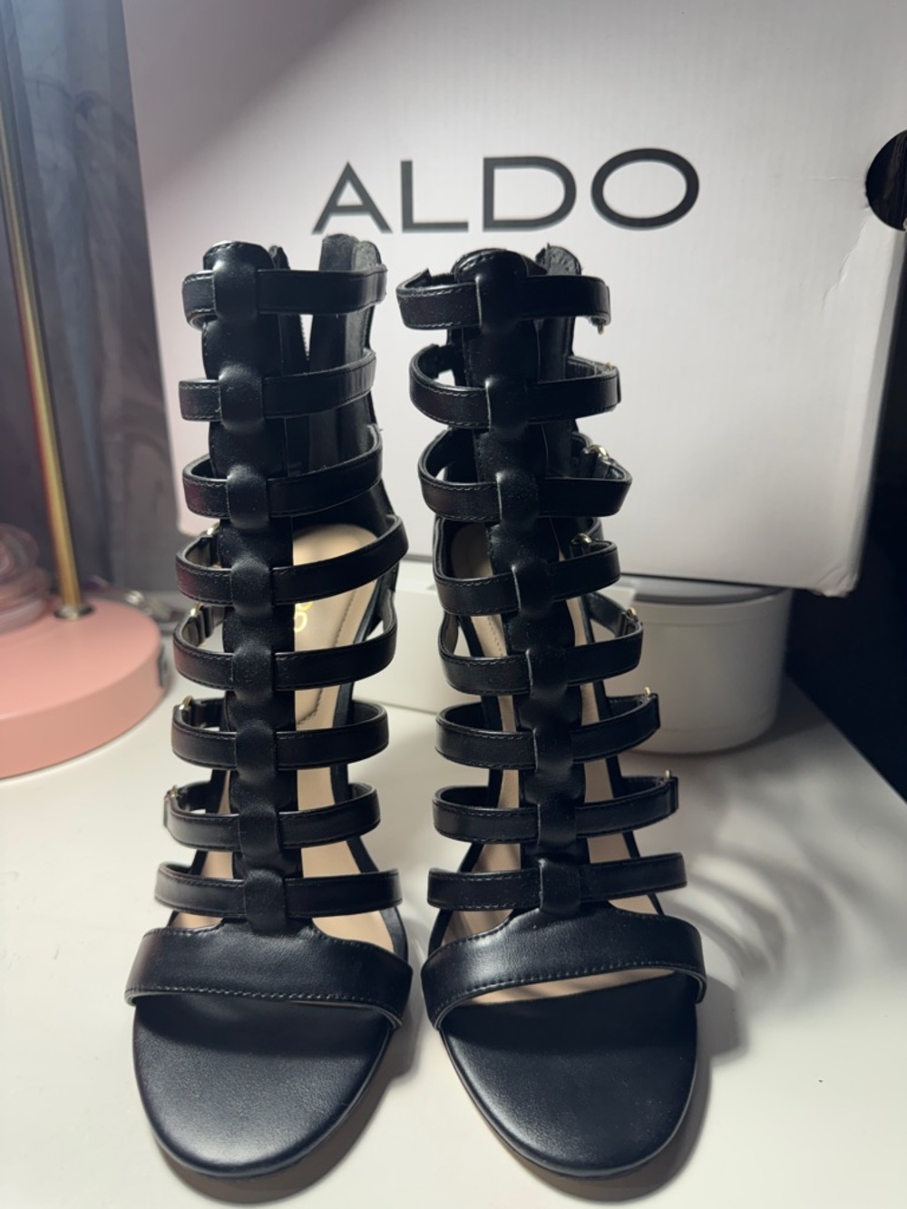 ALDO Black Strappy Cage Heeled Sandals